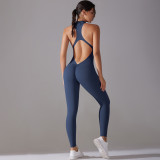 Cross-border solid color high-intensity tight-fitting nude-feel sports long one-piece yoga suit for women, suitable for running and fitness