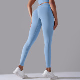 Cross-border European and American seamless knitted solid color high-waisted tight peach-butt-lifting yoga pants for sports, running, and fitness, nine-point length