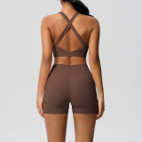 Cross-border cloud-feel tight-fitting yoga sports vest, shockproof bra, butt-lifting shorts, running fitness yoga outfit two-piece set