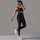Cross-border European and American seamless knitted solid color polka dot high-elastic tight-fitting breathable yoga outfit set for running and fitness two-piece set