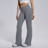 Cross-border seamless flared wide-leg cross-waist butt-lifting tummy-control high-elastic bell-bottom pants for women's sports, running, fitness, and yoga