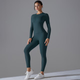 New solid color double-sided brushed high-elastic high-waisted tight-fitting butt-lifting training yoga outfit set for women, suitable for running and fitness