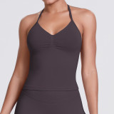 Cross-border seamless knitted solid color sexy backless tank top for running, fitness, and yoga for women
