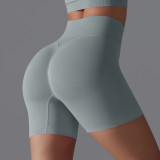 European and American cross-border seamless solid color yoga shorts, tight-fitting running and fitness yoga wear, high-waisted butt-lifting peach-shaped sports pants