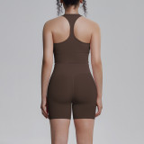 Cross-border solid color double-sided nylon tight-fitting breathable yoga outfit set for women, suitable for training, sports, running, and fitness