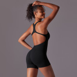 New European and American style tight-fitting solid color one-piece jumpsuit, seamless breathable yoga outfit with beautiful back design
