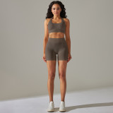 Cross-border European and American seamless knitted high-elastic sports bra and yoga set with running fitness shorts two-piece set for women