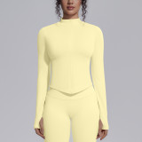 Cross-border seamless solid color tight-fitting high-elastic breathable stand-up collar zip-up jacket for women's sports, running, fitness, and yoga