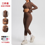 European and American cloud-feel yoga short-sleeve high-waisted fitness pants slim-fit butt-lifting running fitness wear sports yoga three-piece set