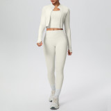Cross-border solid color brushed tight-fitting high-elastic breathable long tank top three-piece sports running fitness yoga outfit set