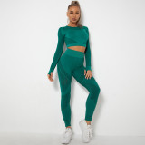In stock!European and American seamless hollow-out moisture-wicking yoga long-sleeve set, yoga clothing for sports, fitness, running, and yoga pants for women