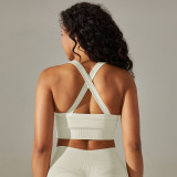 Cross-border European and American seamless knitted cross-back solid color sports bra yoga top running fitness bra for women
