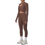 Cross-border brushed tight-fitting breathable halter neck tank top long three-piece sports running fitness yoga outfit set