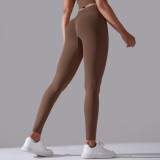 Cross-border European and American seamless knitted solid color high-waisted tight peach-butt-lifting yoga pants for sports, running, and fitness, nine-point length