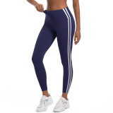 New cross-border striped fitness tight high-waisted peach butt-lifting hot pants with color contrast, breathable sports running yoga pants for women