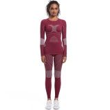 Custom-made seamless high-elastic long-sleeve ski suit shapewear set for women, suitable for sports, running, cycling, and yoga