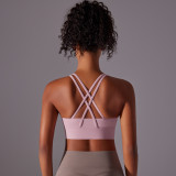 Customized brushed fabric cross-back shockproof push-up sports bra, cloud-feel yoga sports bra, fitness top