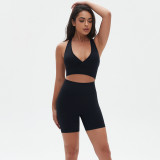Cross-border seamless knitted high-elastic tight-fitting sexy yoga outfit set with cross-back design for running and fitness, two-piece set