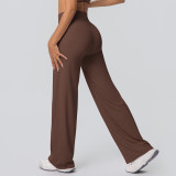 New cross-border double-sided brushed solid color high-waisted loose breathable yoga wide-leg pants for running and fitness yoga bell-bottom pants