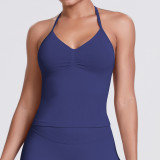 Cross-border seamless knitted solid color sexy backless tank top for running, fitness, and yoga for women