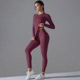New solid color double-sided brushed high-elastic high-waisted tight-fitting butt-lifting training yoga outfit set for women, suitable for running and fitness