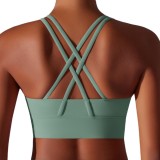 Customized brushed fabric cross-back shockproof push-up sports bra, cloud-feel yoga sports bra, fitness top