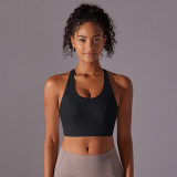 New seamless nude-feel solid color racerback sports bra with front clasp for sports, running, fitness, and yoga