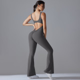 New cross-border solid color back-enhancing, hip-lifting, long slim-fit wide-leg jumpsuit for sports, running, fitness, and yoga