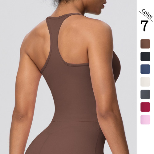 Cross-border European and American solid color tight-fitting high-elastic racerback sports bra for running, fitness, and yoga for women