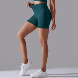 Cross-border European and American seamless solid color high-waisted butt-lifting tight high-elastic yoga shorts for women for sports, running, and fitness