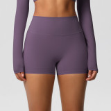 In-stock cross-border solid color double-sided brushed high-waisted tight-fitting butt-lifting yoga shorts for women, suitable for running and fitness activities