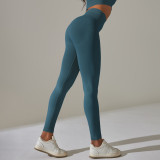 Cross-border European and American tight-fitting seamless knitted high-waisted tummy-control solid color yoga pants for sports, running, and fitness