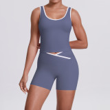 New cross-border double-sided brushed contrasting color tight-fitting breathable cross-over yoga outfit set for sports, running, and fitness two-piece set