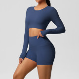 Cross-border European and American solid color double-sided nylon brushed yoga outfit with chest pads, two-piece sports running fitness set for women