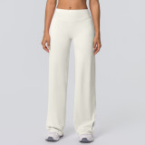 New cross-border double-sided brushed solid color high-waisted loose breathable yoga wide-leg pants for running and fitness yoga bell-bottom pants