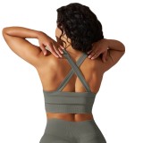 Cross-border European and American seamless knitted cross-back solid color sports bra yoga top running fitness bra for women