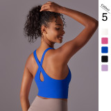 European and American style seamless solid color one-piece tank top with cross-back design, yoga bra, running and fitness sports underwear for women