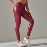 Clearance Sale: European and American Style Pocket PU Leather Pants, Tummy Control, Slim Fit, High Waist Yoga Pants, Shaping and Butt-Lifting Cropped Pants
