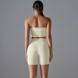 New one-piece sports bra, anti-slip and anti-exposure tube top yoga outfit set with base layer fitness shorts two-piece set