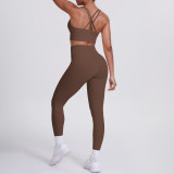 European and American cross-border seamless brushed fabric cross-back sports bra and casual butt-lifting long pants two-piece fitness yoga outfit