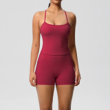 European and American cross-border solid color cloud-feel yoga pants with pockets, sports fitness breathable tank top, two-piece yoga outfit