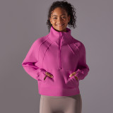 New solid color autumn and winter sweatshirt, loose fit, fleece-lined, warm, yoga casual jacket, outdoor sports loose long-sleeve top