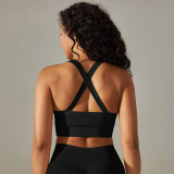 Cross-border seamless peach back five-piece set: solid color high-waisted tight-fitting jacquard backless bra, tank top, and yoga pants set