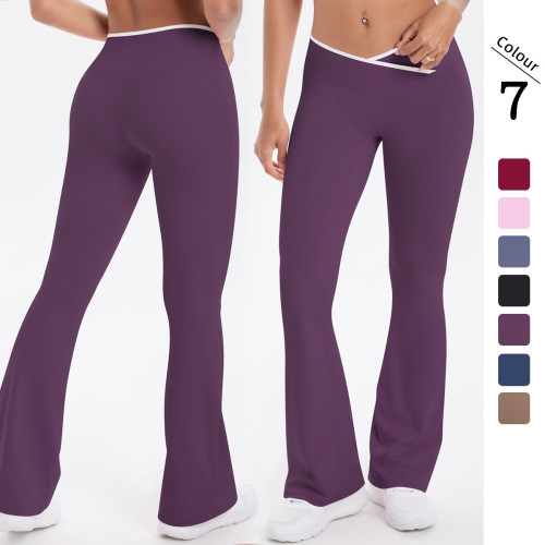 New European and American style cross-color high-waisted wide-leg pants with high elasticity for sports, running, fitness, and yoga