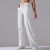 New Brushed Breathable High-Waisted Stretchy Loose Casual Pocket Wide-Leg Cropped Pants for Running, Fitness, and Yoga