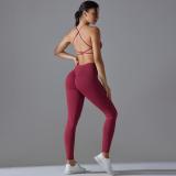 New cross-border seamless solid color tight-fitting cross-back sports bra yoga set for women, suitable for running and fitness