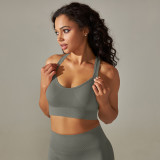 Cross-border European and American seamless knitted cross-back solid color sports bra yoga top running fitness bra for women