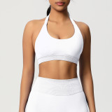 Cross-border solid color seamless backless high-elasticity tight-fitting halter neck sports bra for running, fitness, and yoga for women