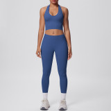 Cross-border European and American seamless tight-fitting halter neck backless yoga outfit set for women, two-piece running sports fitness yoga wear