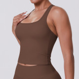 New cross-border solid color ribbed backless tank top for women, tight-fitting, quick-drying sports running fitness top, yoga wear